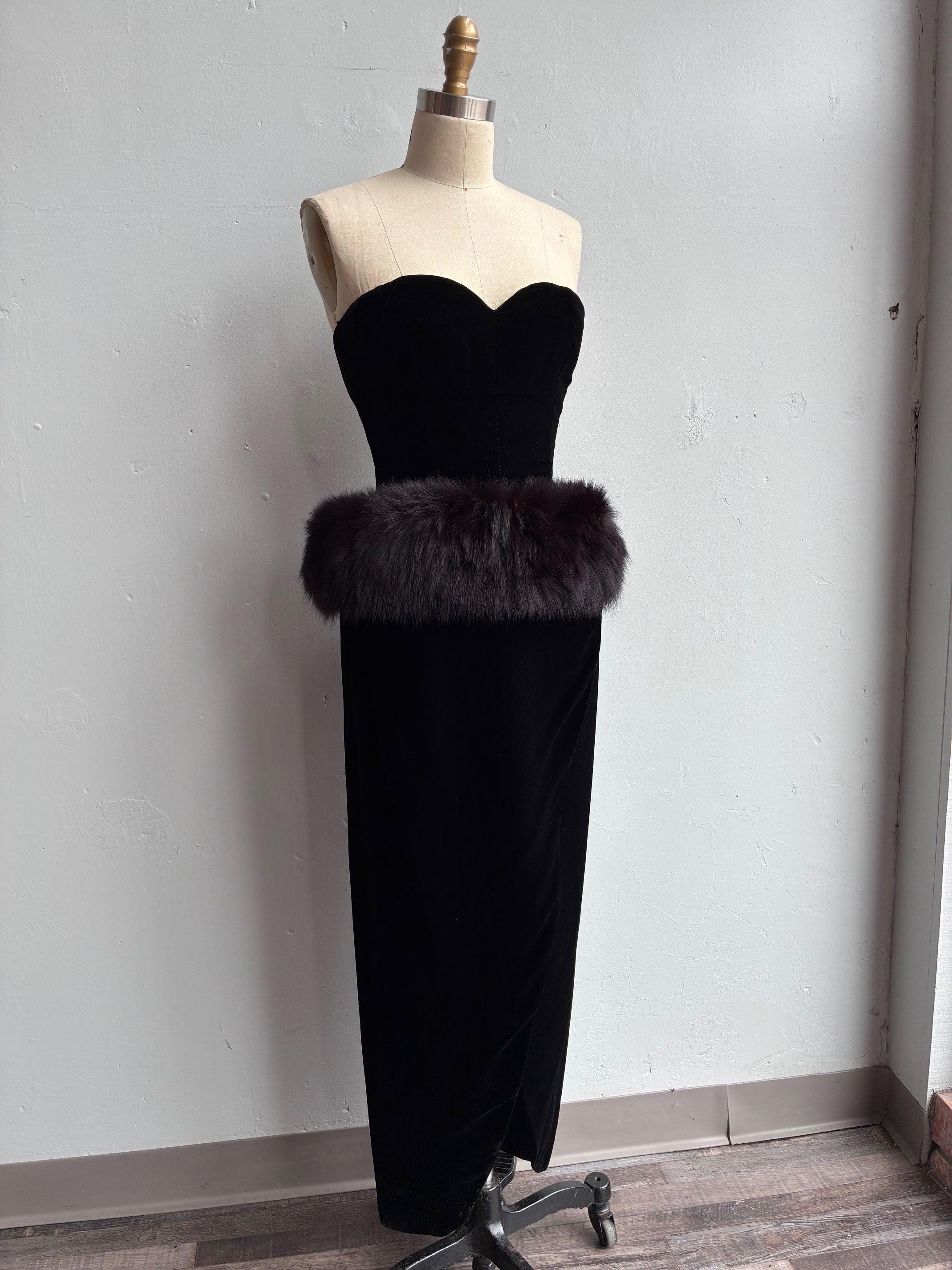 Vintage Fur Trim Black Dress - Etsy
