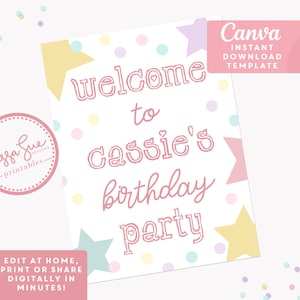 Plantilla de signo de bienvenida de fiesta de cumpleaños 18x24; Corre, salta y juega gimnasia de cumpleaños; Fiesta de cumpleaños de niña Descarga instantánea Plantilla Canva