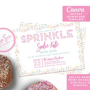 Sprinkle Birthday or Baby Shower Invitation Template: Editable Canva Design (Digital Download)