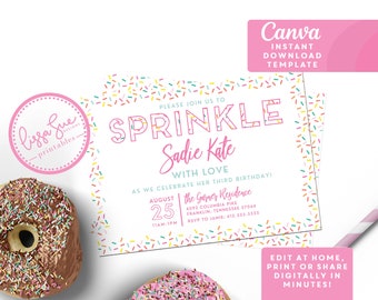 Besprühen Sie mit Liebe Geburtstags- oder Babypartyeinladungsschablone; Mädchen Geburtstagsparty Sofortiger Download Canva Editierbare Vorlage