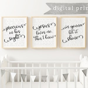 Children&#39;s Hymn BUNDLE Set of 3 Digital Prints, This Little Light of Mine, Jesus Loves Me, &  Jesus Loves the Little Children, wall decor