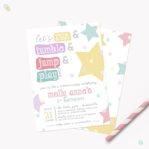 Let's Run and Tumble and Jump and Play Gymnastics Birthday Party Invitation; Girl birthday party; Printed or Printable Options