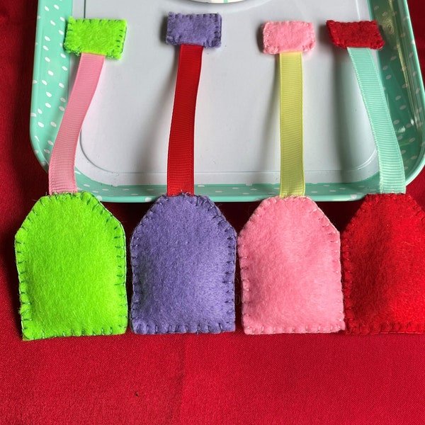 Felt teabags,felt food,tea party,play cafe,pretend play food,afternoon tea,play kitchen,make believe,imaginative play, unique gift for kids