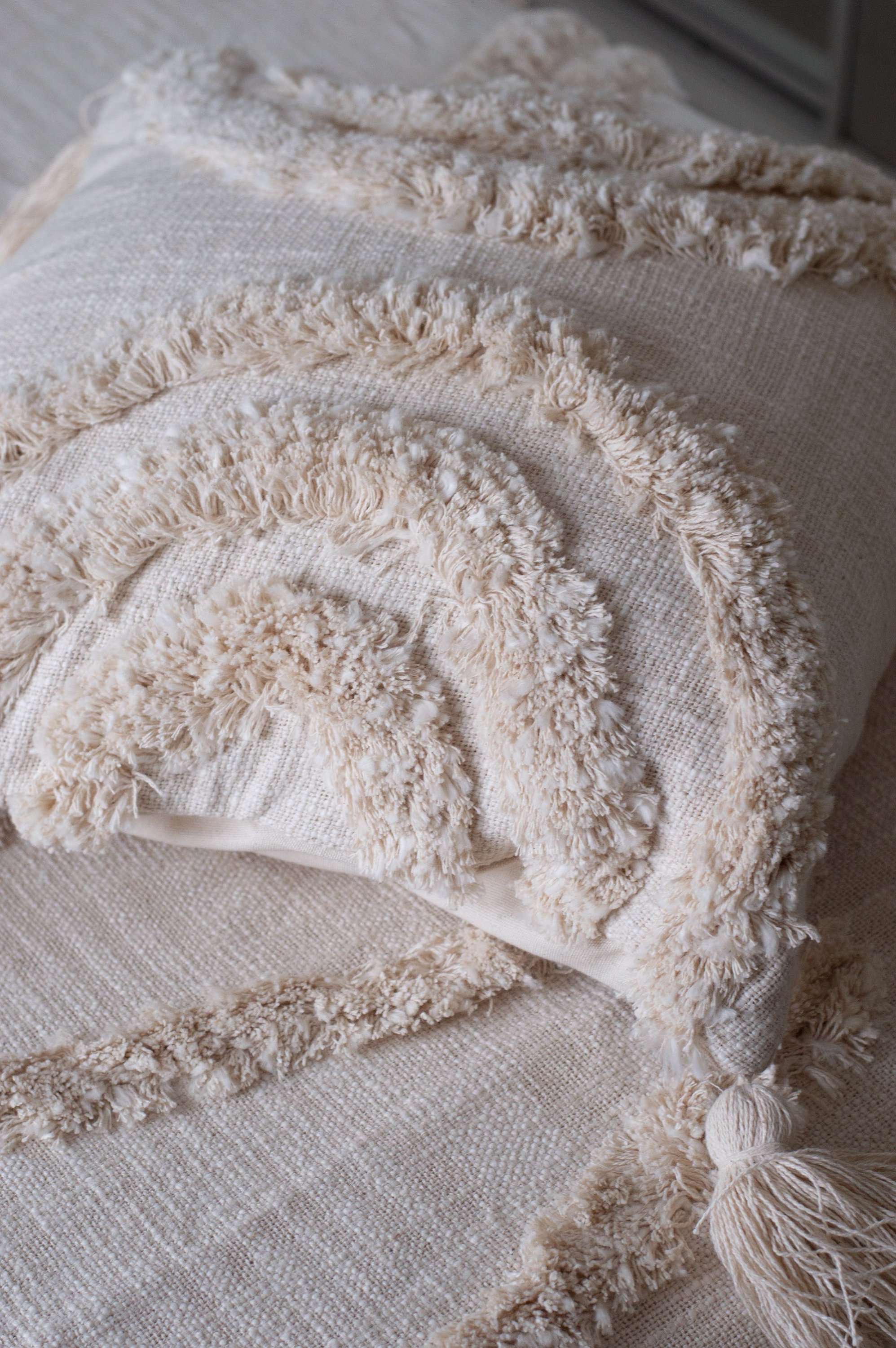 Cream Textured CushionTufted Throw CushionBoho Bedroom Etsy