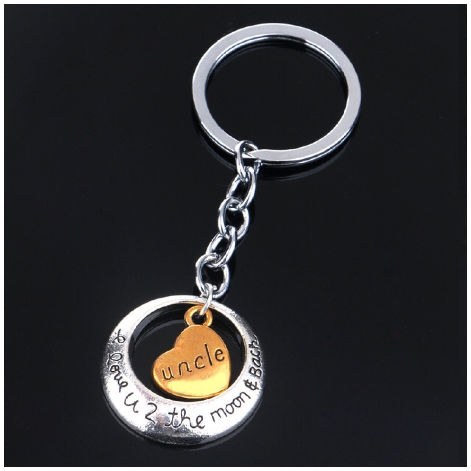 I LOVE YOU TO THE MOON AND BACK GREAT UNCLE KEYRING Heart Charm Pendant Gift+Bag 
