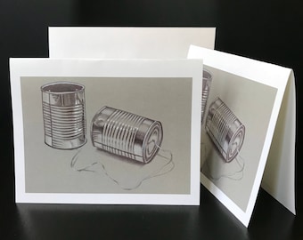 Tin Cans Illustration | Greeting Card Style Digital Print of Original Tin Can Telephone Drawing [+ A6 Envelope] | Toy Phone Postcard Print