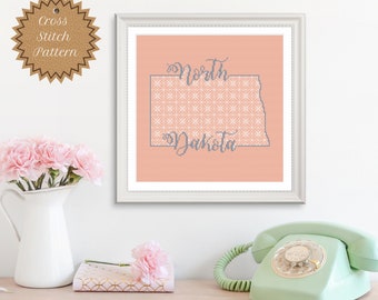 PDF Cross Stitch Pattern: North Dakota Blackwork Pattern, State Pride, Advanced Cross Stitch Pattern, DIY Craft Pattern