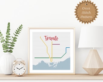 Counted Cross Stitch PDF Pattern: Toronto Transit Map, Beginner, TTC, Canada, Subway, City Map, Modern, Train, DIY Crafts