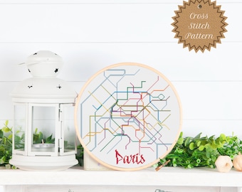 Counted Cross Stitch PDF Pattern: Paris Metro Map, Beginner, France Metro Rail, Subway, City Map, Modern, Train, DIY Crafts