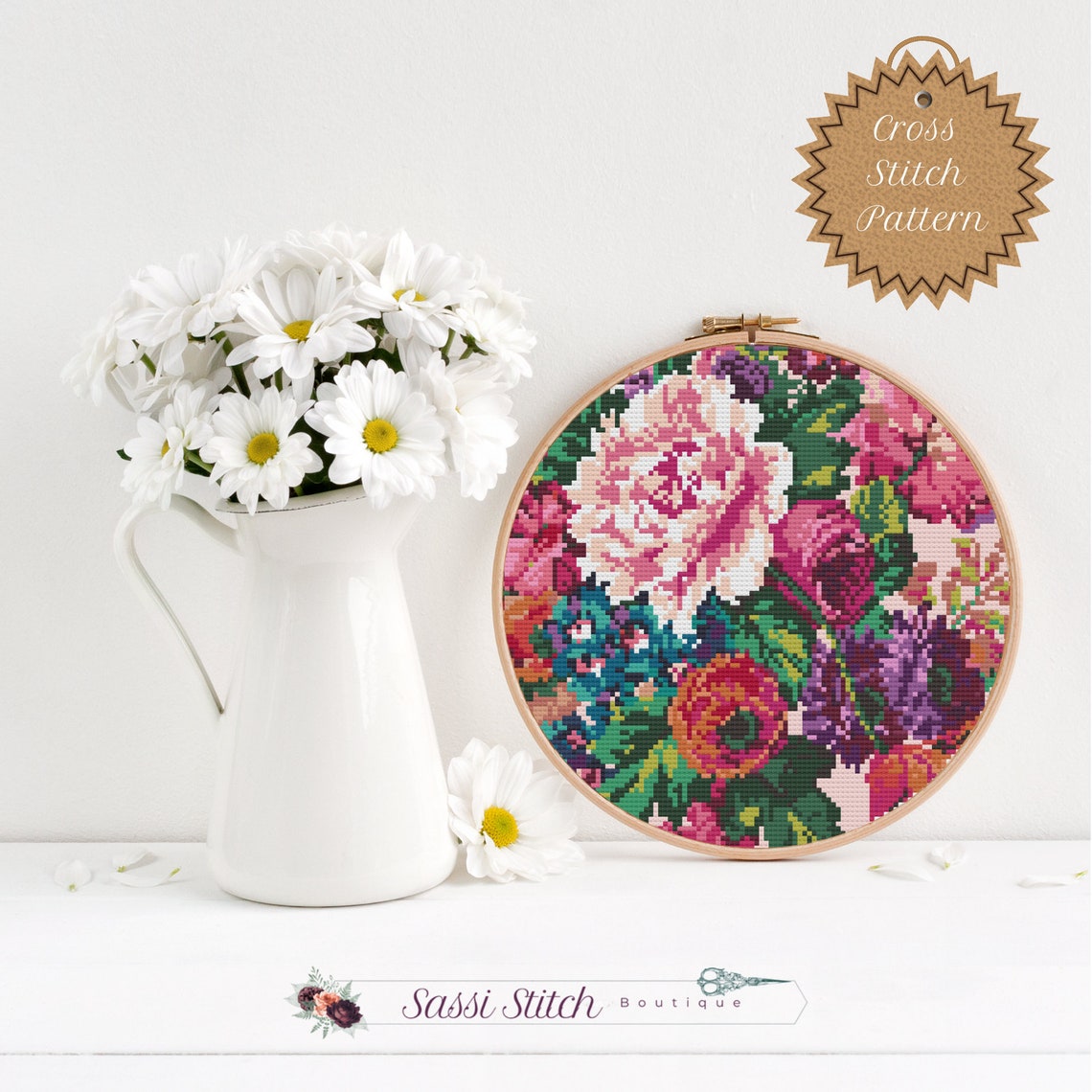 PDF Pattern Large Floral Cross Stitch Pattern/vintage Etsy