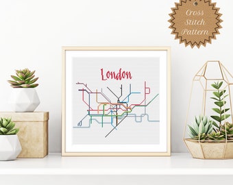 Counted Cross Stitch Pattern: London Underground Map, Beginner, Subway, DIY Craft, City Map, UK Cities, Modern, Train, Subversive