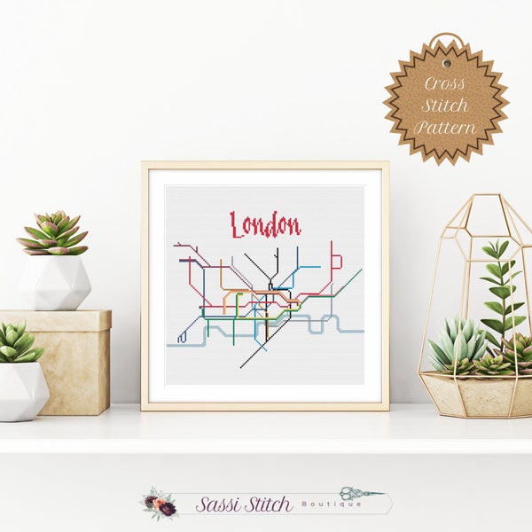 Counted Cross Stitch Pattern: London Underground Map, Beginner, Subway, DIY Craft, City Map, UK Cities, Modern, Train, Subversive