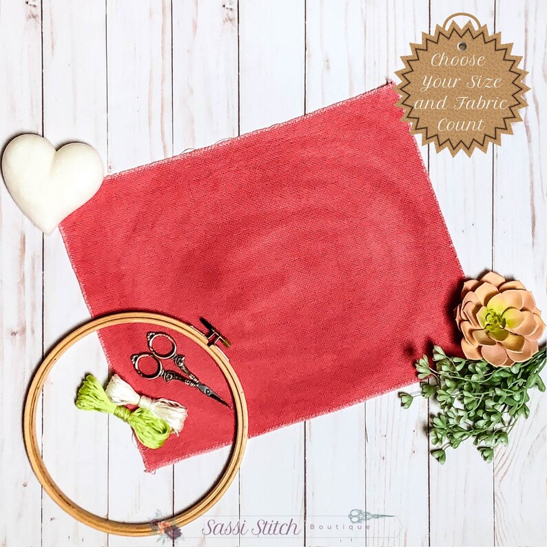 Choose Your Aida or Evenweave Count Poppy Red Solid Cross Stitch Fabric 100/% Cotton Custom Size Hand Dyed Cross Stitch Fabric