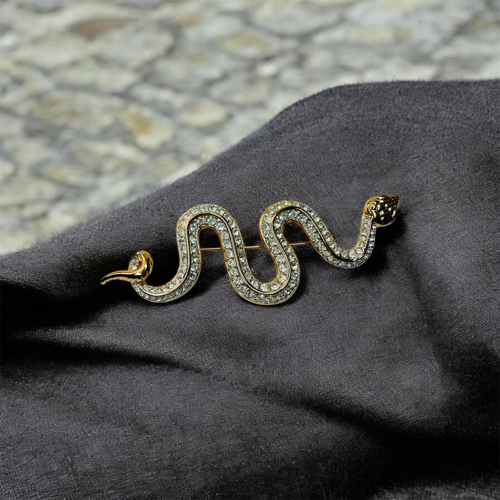 Elegant Gold Snake Brooch With Rhinestones by Swarovski - Etsy Israel