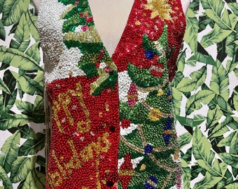 Happy Holidays Vintage Sequin Vest