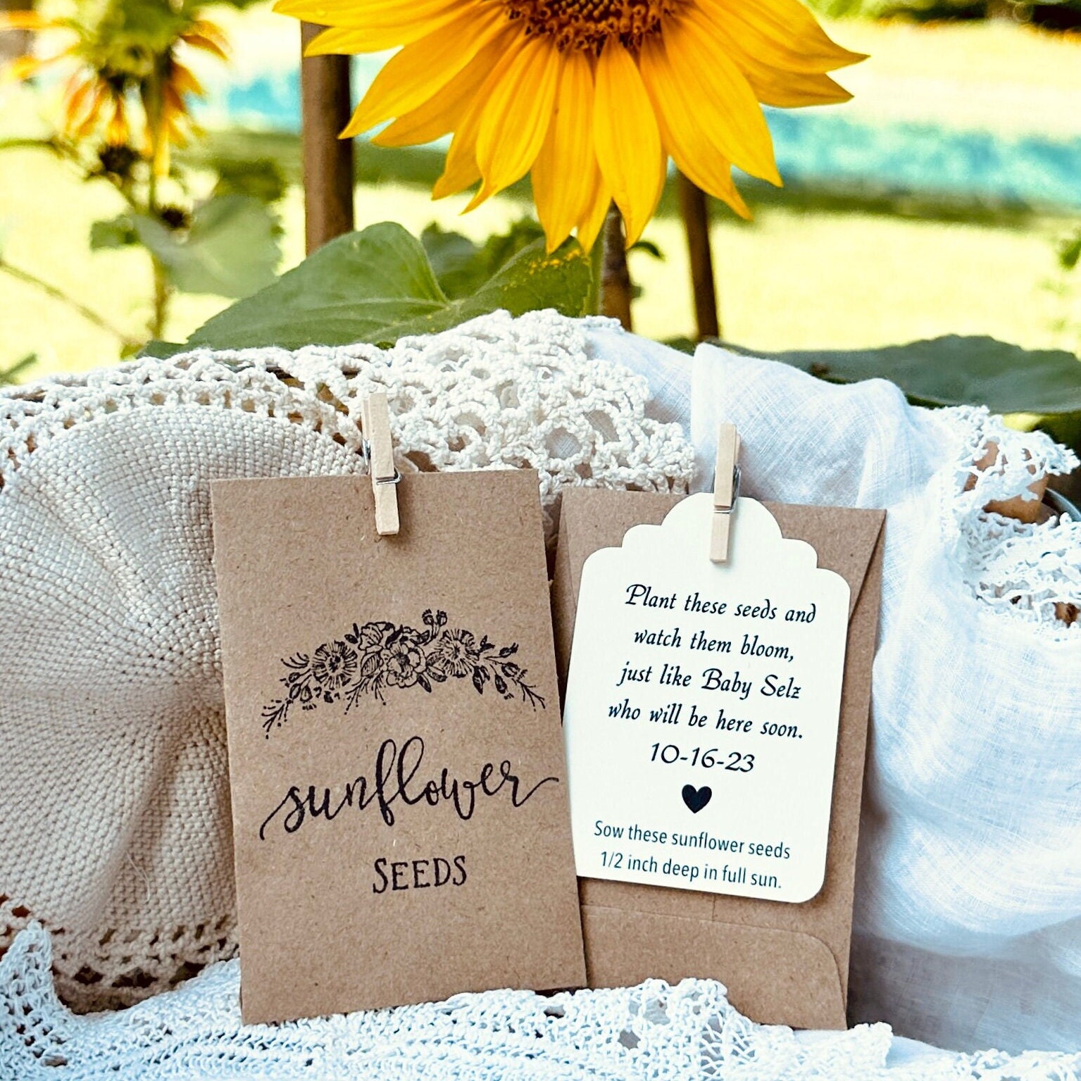 baby shower favors, personalized sunflower seed packets, baby shower gift,  custom sunflower baby favors