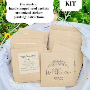 DIY Wildflower Seed packet kit NO SEEDS Customized favors, baby in bloom, Baby shower favor, Brown Seed Packets- gender neutral, your logo