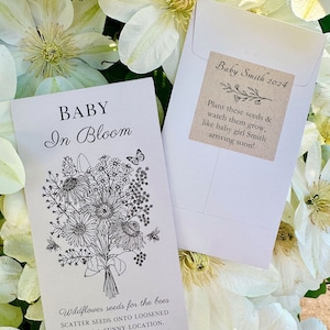 Baby in Bloom Wildflower Seed Packet Favors: Gender Neutral Baby Shower
