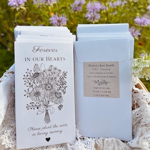 Wildflower memorial seed packets custom funeral favors celebration of life seed sympathy gift light gray DIY or assembled