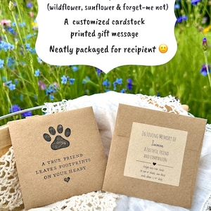 Pet Memorial Seed Packet Gift: Forget-Me-Not, Wildflower, Sunflower