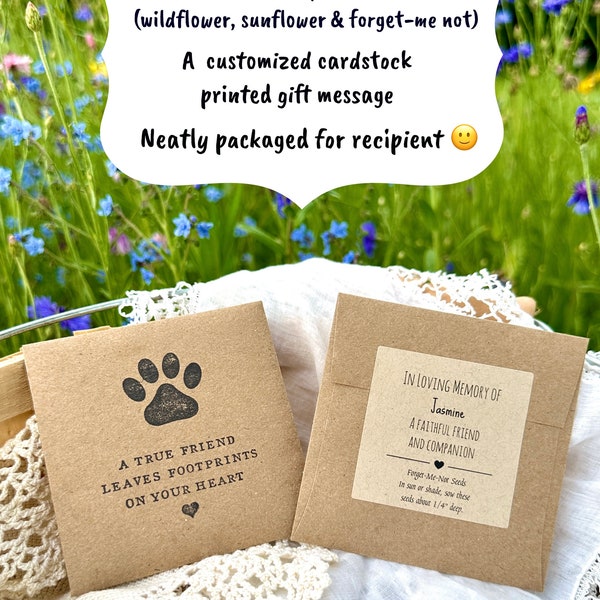 Pet memorial gift for friend, seed packet memoria gift dog memorial, pet memorial, cat memorial, garden kit custom memorial gift box