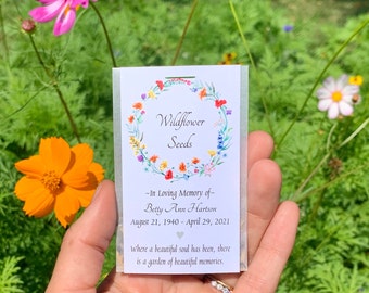 Wildflower seeds memorial seed packets vellum seed packets funeral favors, celebration of life (SEEDS INCLUDED) custom message pink