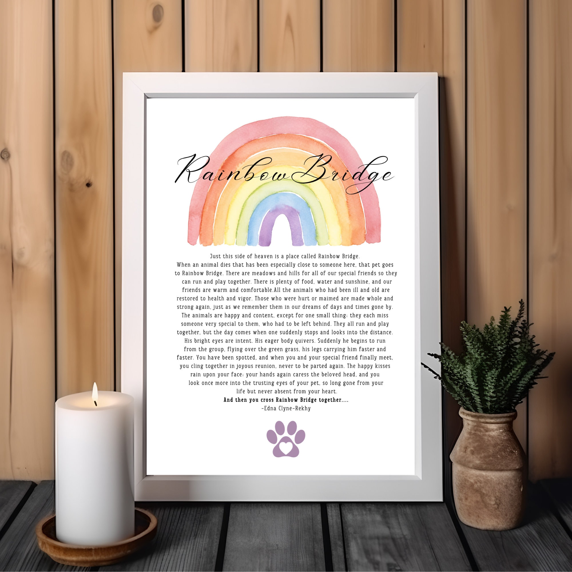 Rainbow Bridge Pet Memorial Poem Art Print: Dog Remembrance Gift 