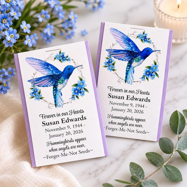 Hummingbird Forget-Me-Not Seed Packets: Memorial Funeral Favors