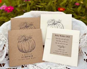 Little pumpkin baby shower seed packets favors white pumpkin fall favors Seed packets fall baby shower favors neutral favors pumpkin seeds