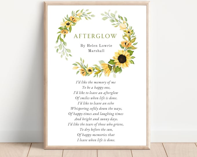 Afterglow Memorial Poem Celebration of Life DIGITAL DOWNLOAD Funeral ...