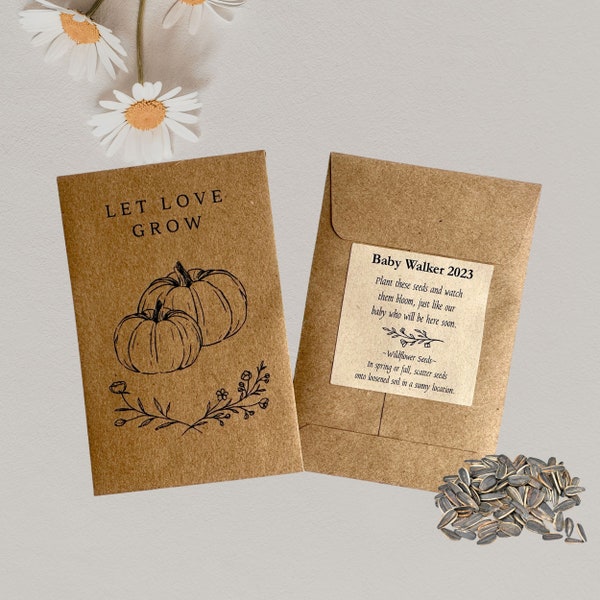 Pumpkin wedding seed packet favors fall in love little pumpkin baby shower seed packets twin pumpkin favors let love grow Custom fall favors