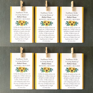 Memorial seed packets yellow sunflower seeds- funeral favors, (SEEDS INCLUDED) custom message celebration of life, afterglow poem, sunflower