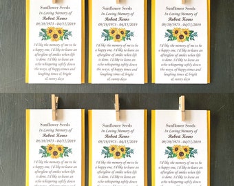 Memorial seed packets yellow sunflower seeds- funeral favors, (SEEDS INCLUDED) custom message celebration of life, afterglow poem, sunflower