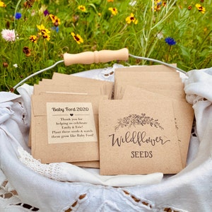 Wildflower Seed packets SEEDS INCLUDED Customized favors, baby in bloom, baby shower favors, wild one favors, Brown Seed Packets DIY option