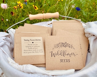 Wildflower Seed packets SEEDS INCLUDED Customized favors, baby in bloom, baby shower favors, wild one favors, Brown Seed Packets DIY option