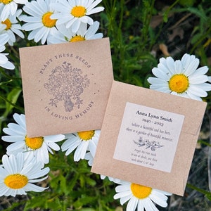 Memorial seed packets- funeral favors, celebration of life, sympathy, wildflower or forget me not seeds (SEEDS INCLUDED) custom message