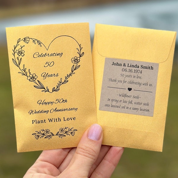 50th anniversary favors seed packets for 50th anniversary party favor decor GOLD anniversary seed packets cheers to 50 years party favors