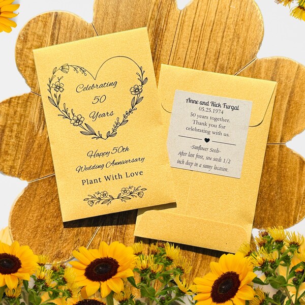 50th anniversary favors seed packets for 50th anniversary party favor decor GOLD anniversary seed packets cheers to 50 years party favors