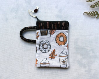 Coffee Mug Pouch, Pumpkin Spice Latte and donuts, PSL, small zipper pouch, coin purse, earbud pouch, best friend gift, harvest fall autumn