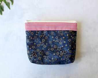 Estrellas y rayas de la bolsa de la cremallera, rayas rojas de las estrellas azul marino, bolsa con cremallera, artículo pequeño, bolsa con cremallera linda, bolsa de artículos de tocador, regalo para ella, regalo de mamá