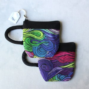 Teacup Pouch Rainbow Swirls, Colorful, Jewelry, Zip Pouch, Coin Purse, Teabag Holder, Sister Gift, Earbud Pouch, Gift For Her, Mom Gift
