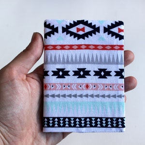 Mini Notebook Gray, Fox Pinecones Floral Chicken Dog Canoe Aztec, Mini Composition Notebook, Handmade Reusable, Fabric Cover, Teacher Gift