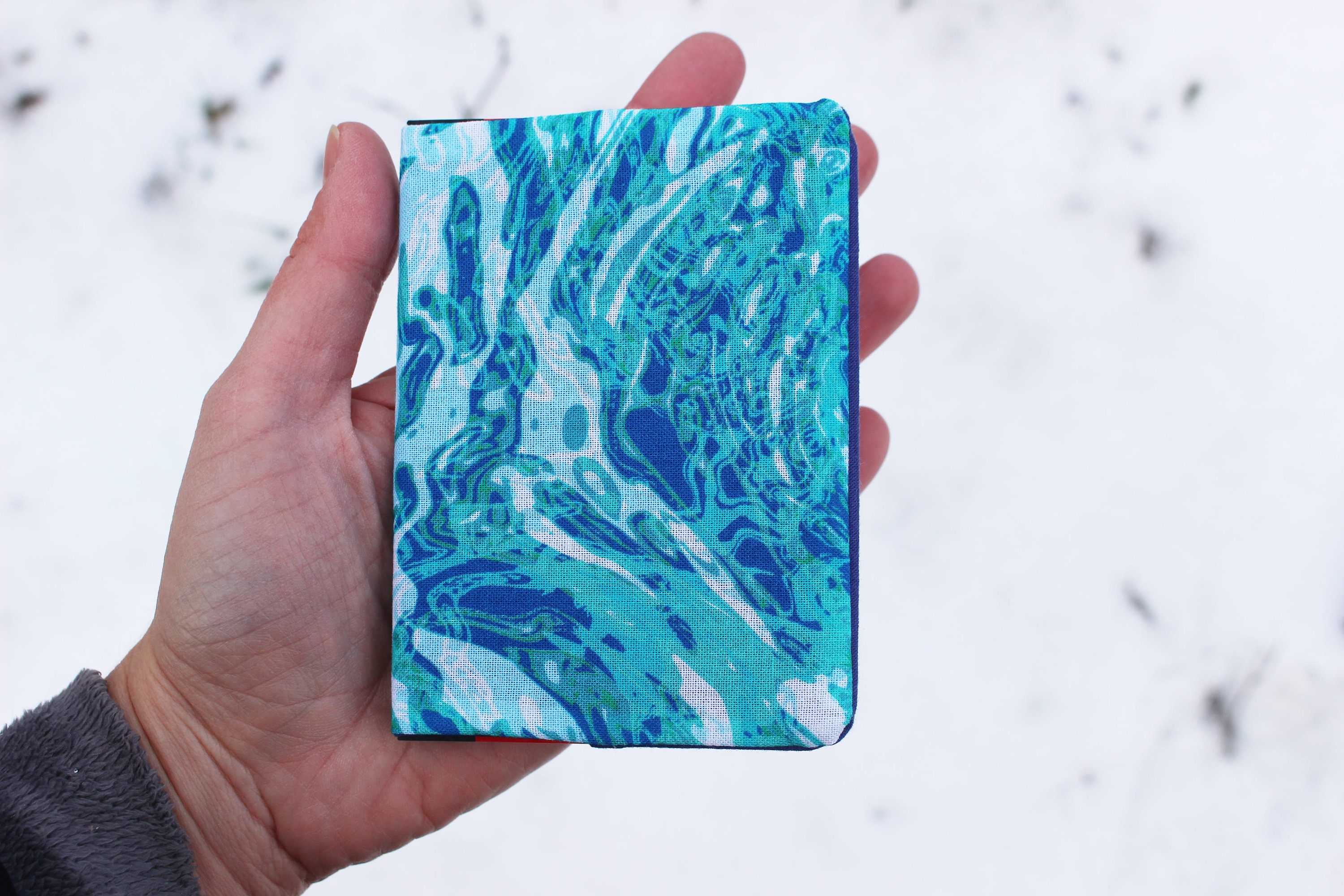 Mini Notebook Blue Marble, Composition Handmade Reusable Fabric Cover ...