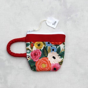 Floral Teacup Pouch, Rifle Paper Co. Fabric, Handmade Coin Bag