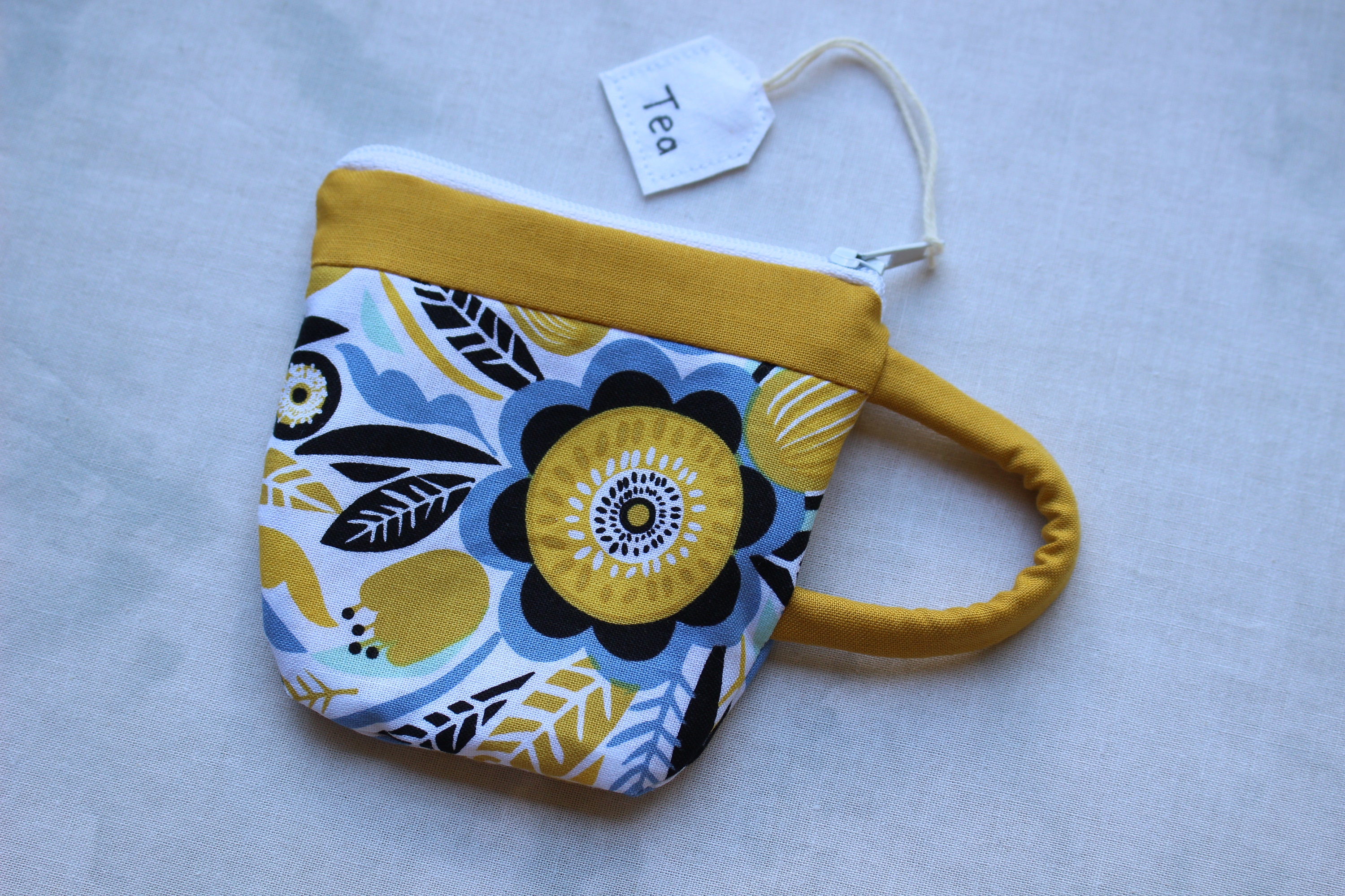Teacup Pouch Modern Floral Yellow, Flowers, Jewelry, Zip Pouch, Coin
