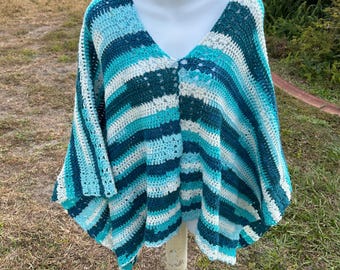 Blaugrüner Streifen Poncho