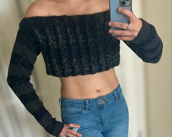 schwarz gestreifter Crop Top Pullover