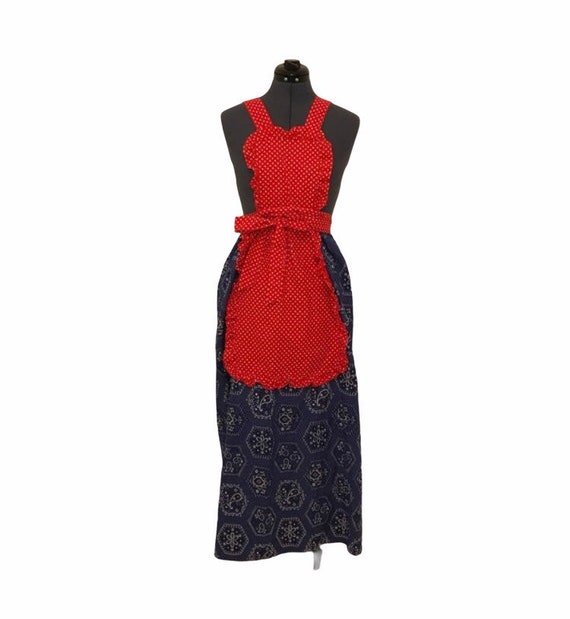 Red, white & blue vintage apron wrap dress