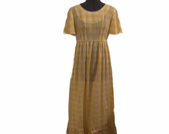 Vintage 1960s white and yellow gingham maxi dress