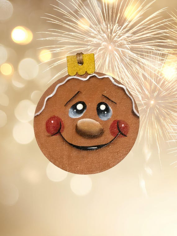 Gingerbread Christmas Ornament 3.75 inches Wooden Base Handpainted Signed Free Shipping
